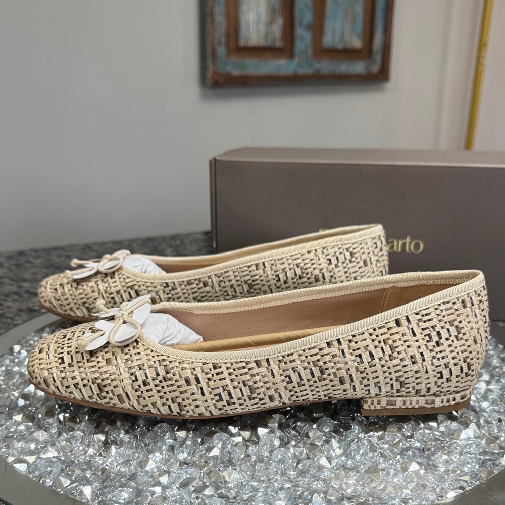 Franco Sarto Abigail Beige Woven Flats with White Bow Accents NEW 9W - Picture 9 of 14